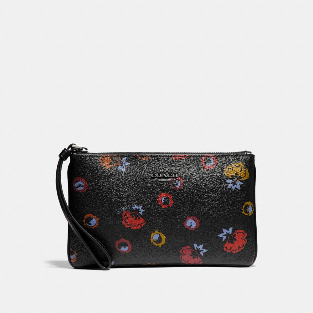 LARGE WRISTLET WITH PRIMROSE PRINT - f23640 - ANTIQUE NICKEL/BLACK MULTI