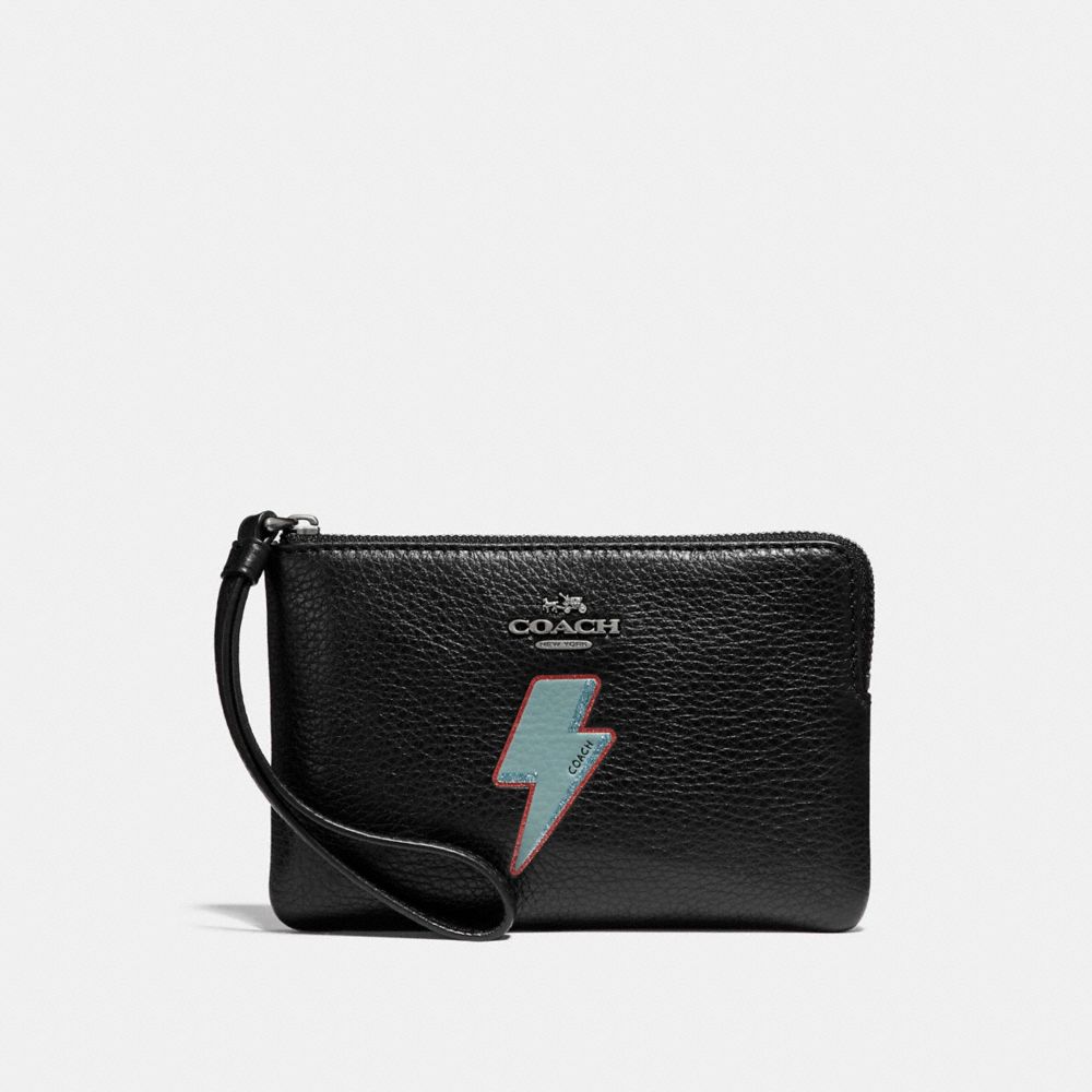 CORNER ZIP WRISTLET WITH LIGHTNING BOLT MOTIF - ANTIQUE NICKEL/BLACK - COACH F23650