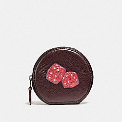 ROUND COIN CASE WITH DICE MOTIF - COACH f23652 - BLACK ANTIQUE NICKEL/OXBLOOD 1