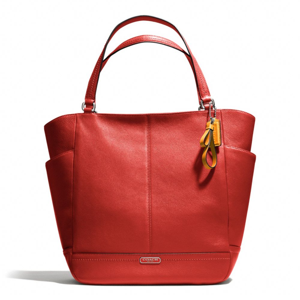 COACH f23662 PARK LEATHER NORTH/SOUTH TOTE SILVER/VERMILLION