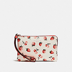 COACH CORNER ZIP WRISTLET WITH FRUIT PRINT - CHALK MULTI/SILVER - F23674