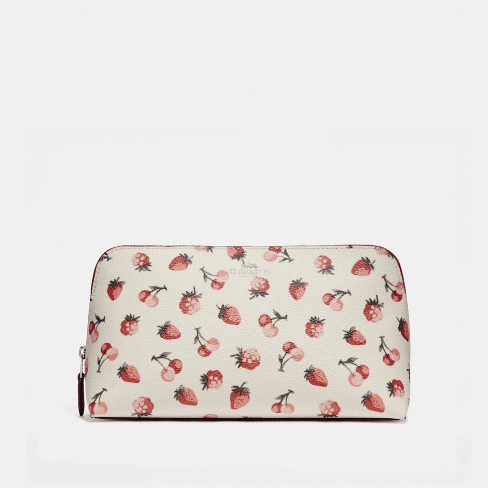 COACH F23680 COSMETIC CASE 22 WITH FRUIT PRINT CHALK MULTI/SILVER
