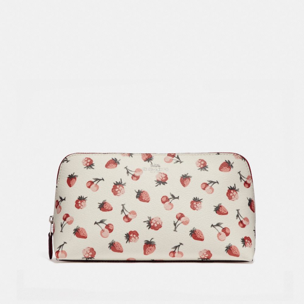 COACH F23680 Cosmetic Case With Fruit Print SILVER/CHALK MULTI