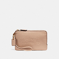 COACH F23693 Double Corner Zip Wristlet With Embossed Horse And Carriage IMITATION GOLD/NUDE PINK