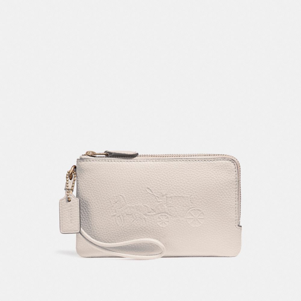 COACH F23693 Double Corner Zip Wristlet With Embossed Horse And Carriage IMITATION GOLD/CHALK