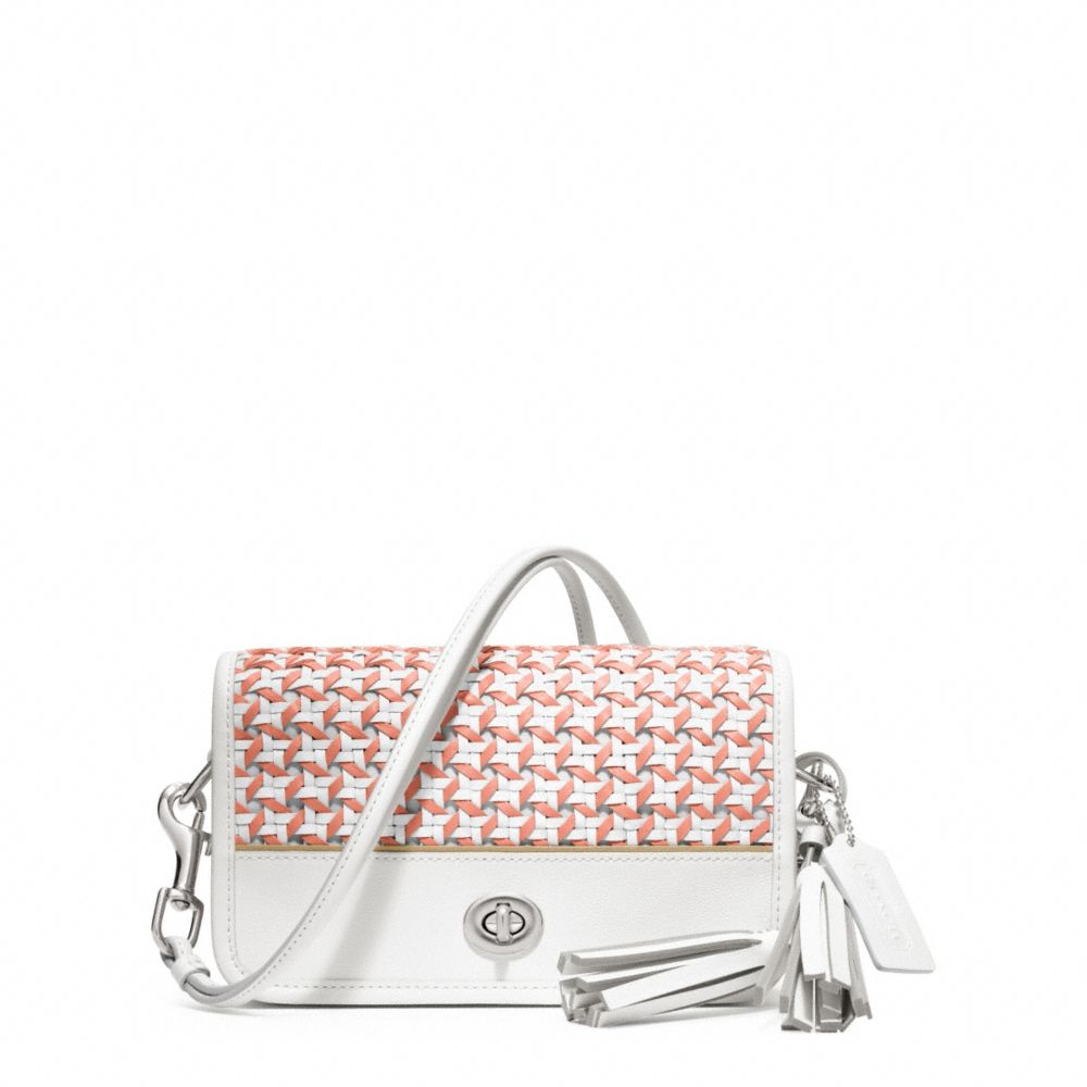 COACH F23705 Caning Leather Penny Shoulder Purse SILVER/CHALK/CORAL