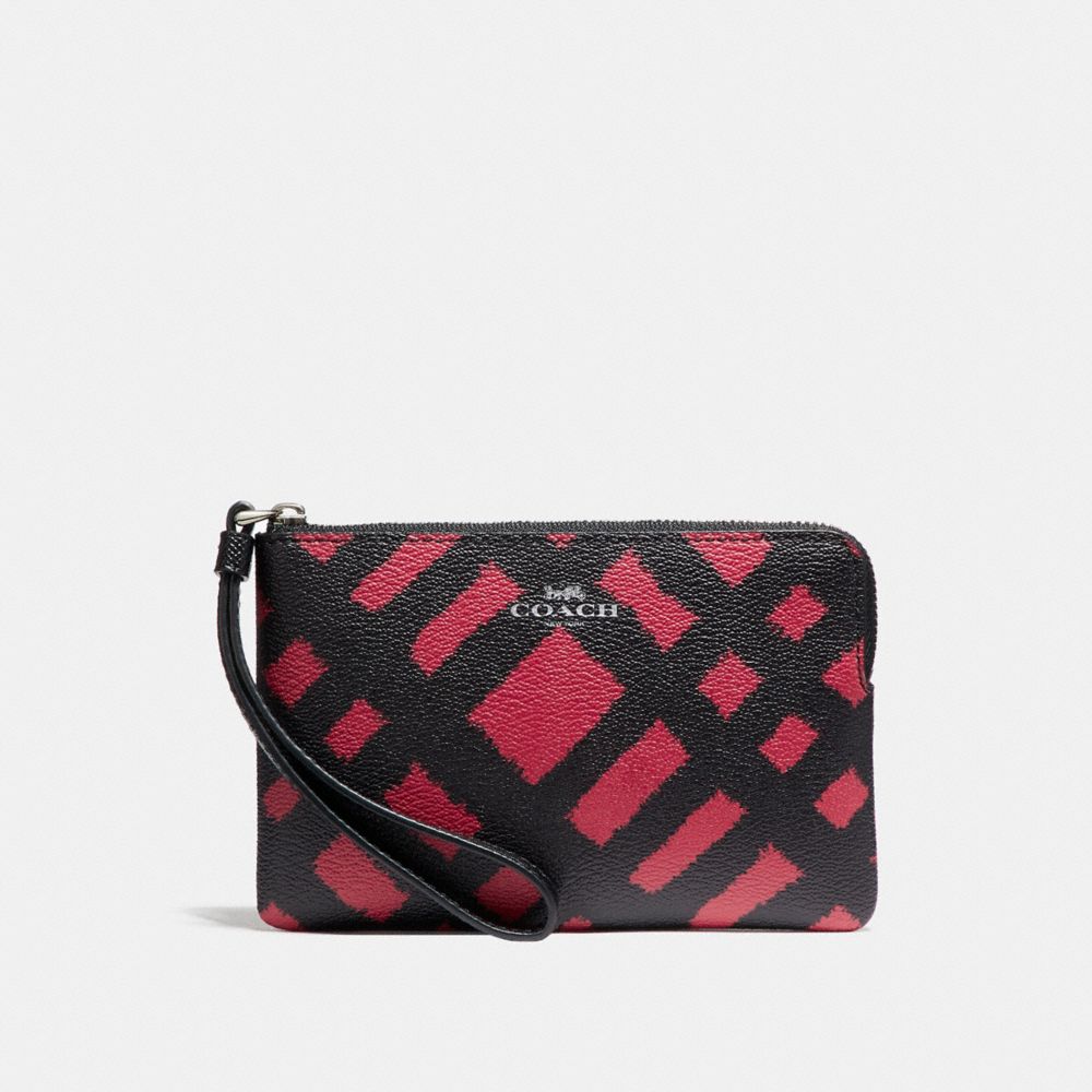 COACH F23715 CORNER ZIP WRISTLET WITH WILD PLAID PRINT SVMRT