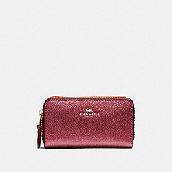 SMALL DOUBLE ZIP COIN CASE - COACH f23750 - LIGHT GOLD/METALLIC CHERRY