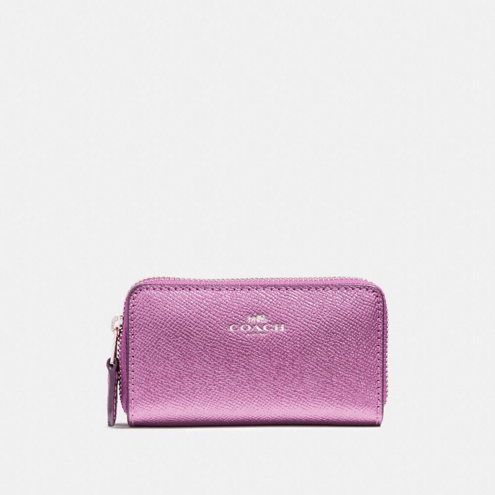 COACH SMALL DOUBLE ZIP COIN CASE - SILVER/METALLIC LILAC - f23750