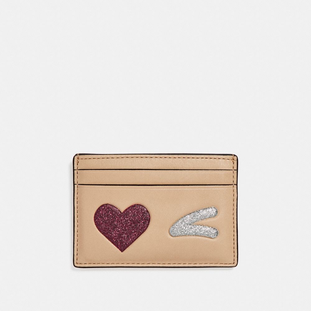 FLAT CARD CASE WITH GLITTER HEART WINK - f23760 - LIGHT GOLD/MULTICOLOR 1