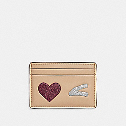 COACH FLAT CARD CASE WITH GLITTER HEART WINK - LIGHT GOLD/MULTICOLOR 1 - F23760