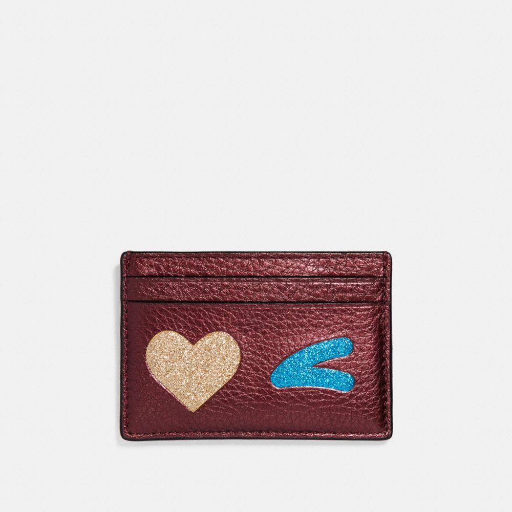FLAT CARD CASE WITH GLITTER HEART WINK - LIGHT GOLD/MULTICOLOR 1 - COACH F23760
