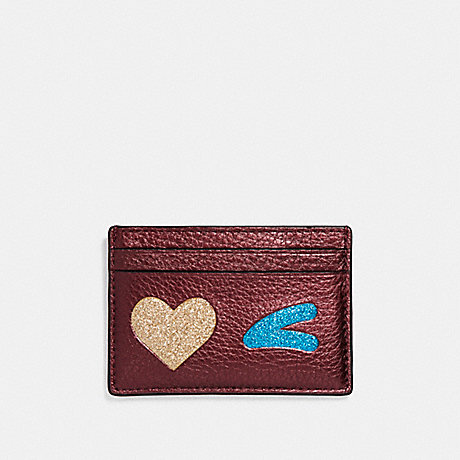 COACH CARD CASE WITH GLITTER HEART WINK - GOLD/MULTICOLOR 1 - F23760
