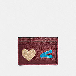 FLAT CARD CASE WITH GLITTER HEART WINK - COACH f23760 - LIGHT GOLD/MULTICOLOR 1