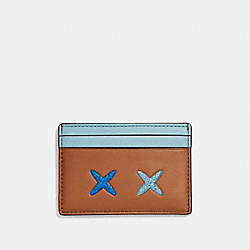 FLAT CARD CASE WITH GLITTER CHEEKY - COACH f23774 - SILVER/MULTICOLOR 1