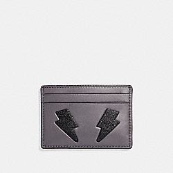 FLAT CARD CASE WITH GLITTER LIGHTNING BOLT - COACH f23776 - SILVER/MULTICOLOR
