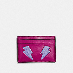 FLAT CARD CASE WITH GLITTER LIGHTNING BOLT - COACH f23776 - SILVER/MULTICOLOR 1