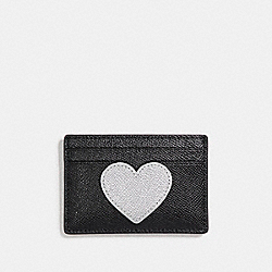 FLAT CARD CASE WITH GLITTER HEART - COACH f23779 - SILVER/MULTICOLOR 1