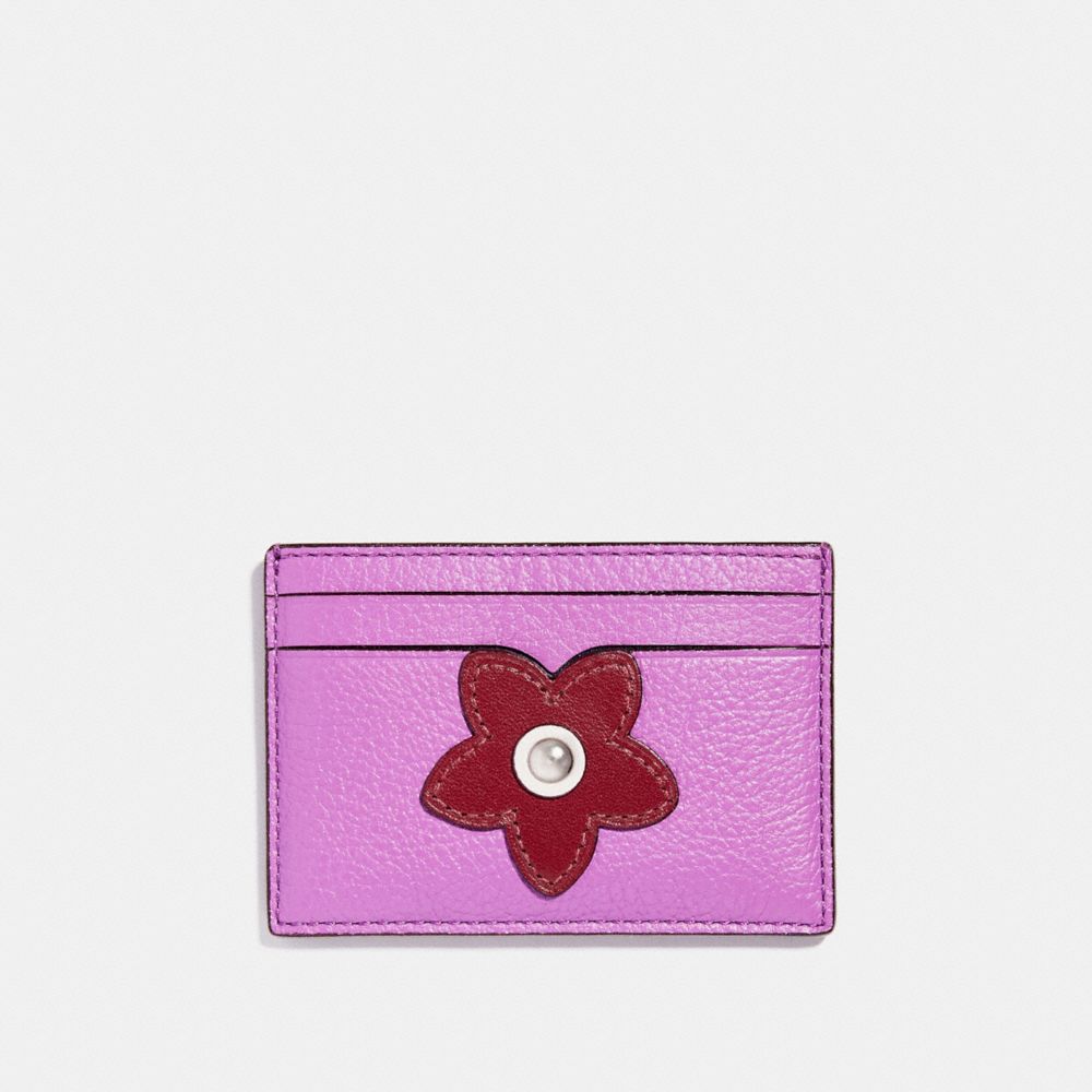 COACH F23780 FLAT CARD CASE WITH GLITTER FLOWER SILVER/MULTICOLOR-1