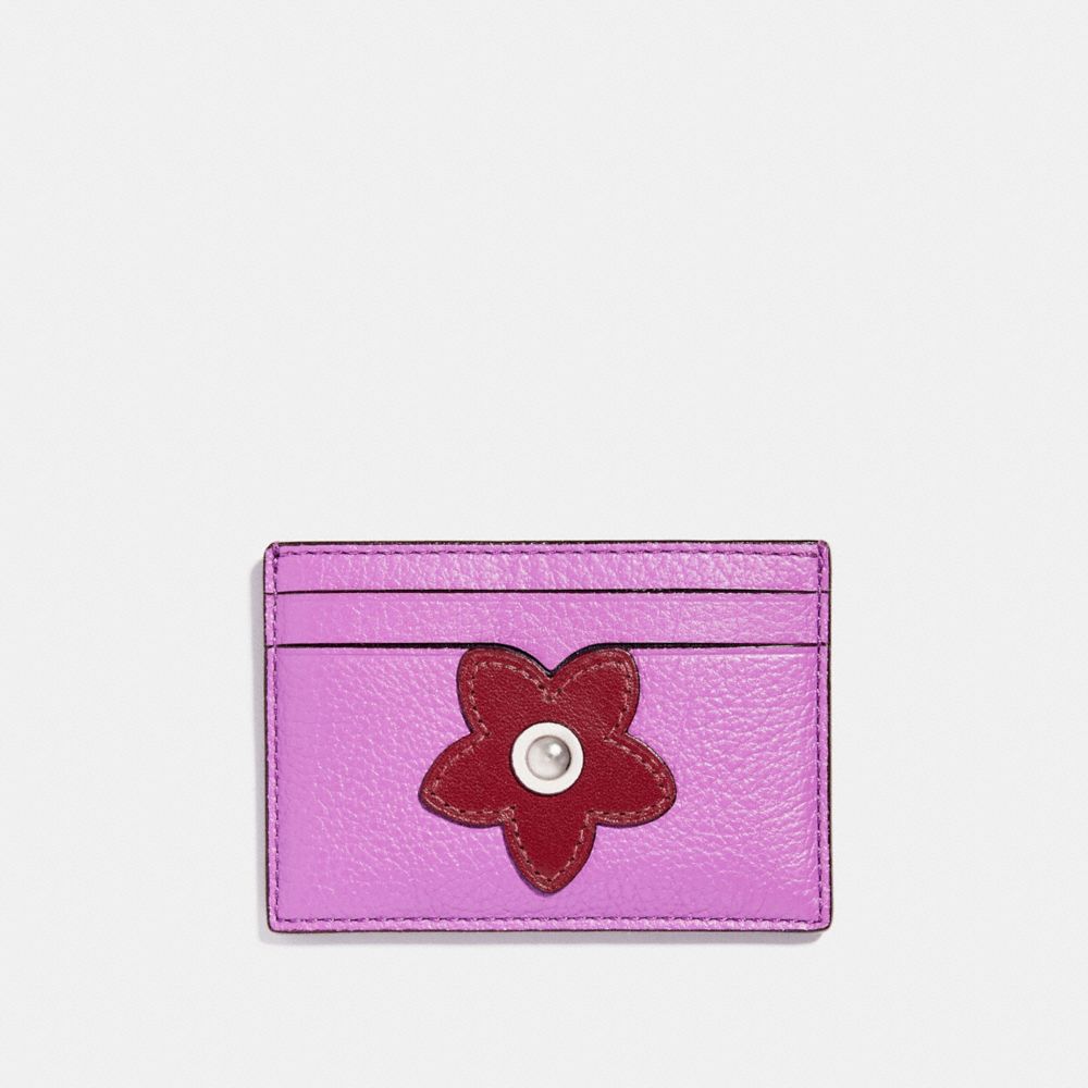 COACH f23780 FLAT CARD CASE WITH GLITTER FLOWER SILVER/MULTICOLOR 1