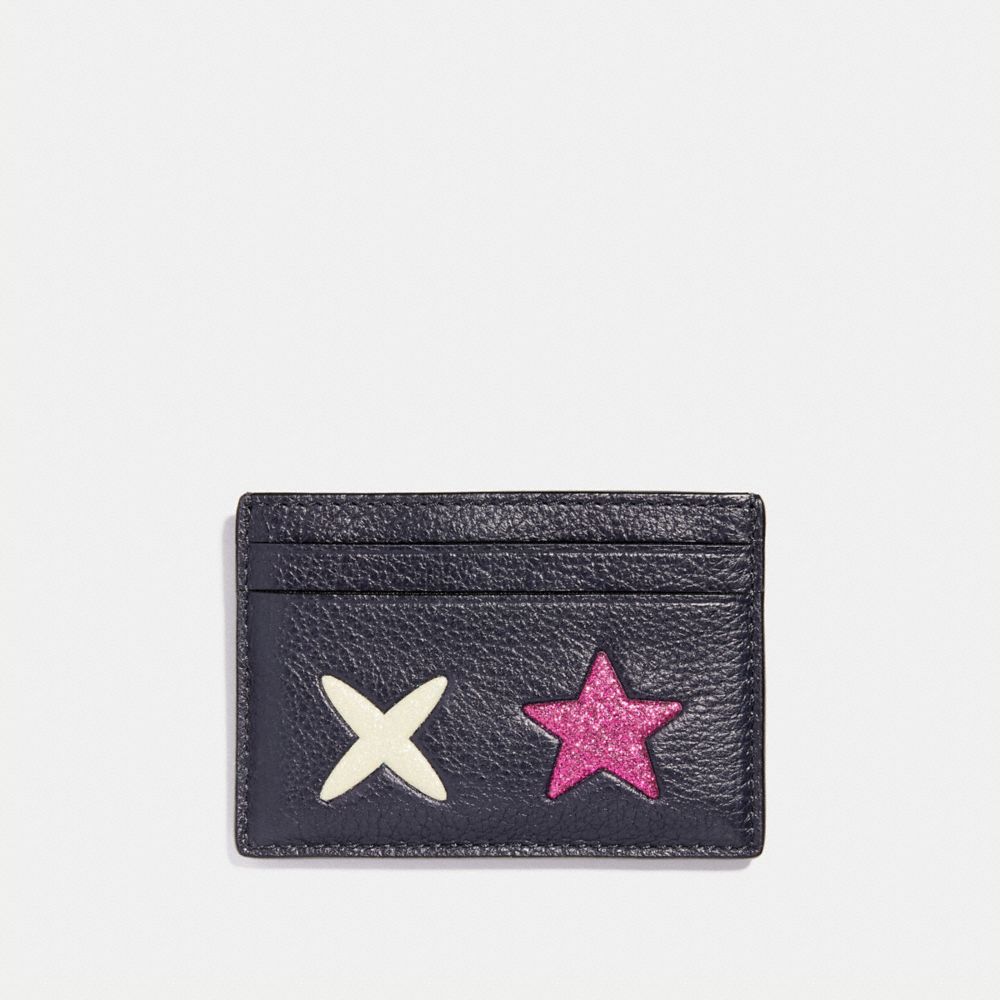 COACH F23782 Flat Card Case With Glitter Star SILVER/MULTICOLOR 1