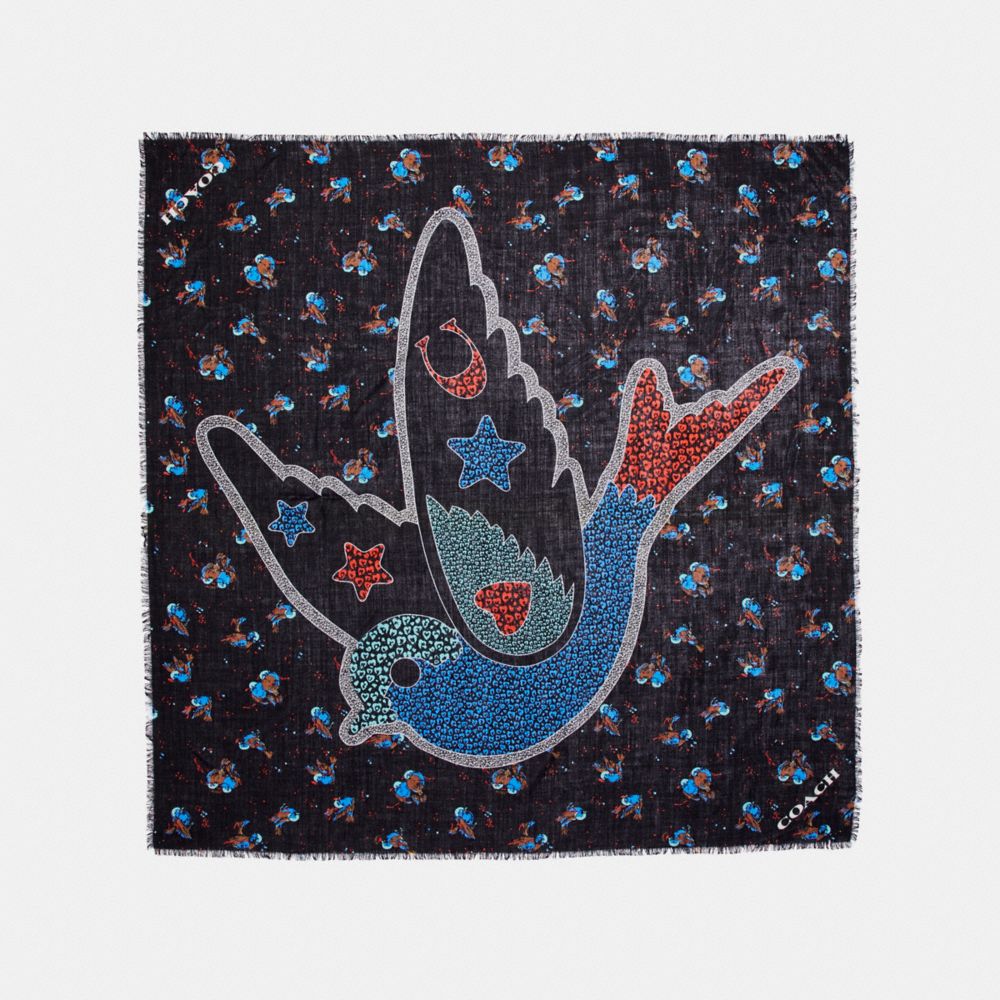 BIRD PATCHWORK OVERSIZED SQUARE - f23786 - BRIGHT MINERAL MULTI