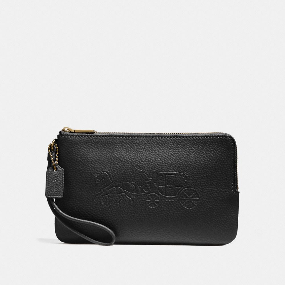 DOUBLE ZIP WALLET WITH EMBOSSED HORSE AND CARRIAGE - IMITATION GOLD/BLACK - COACH F23818