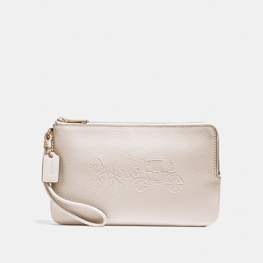 DOUBLE ZIP WALLET WITH EMBOSSED HORSE AND CARRIAGE - IMITATION GOLD/CHALK - COACH F23818