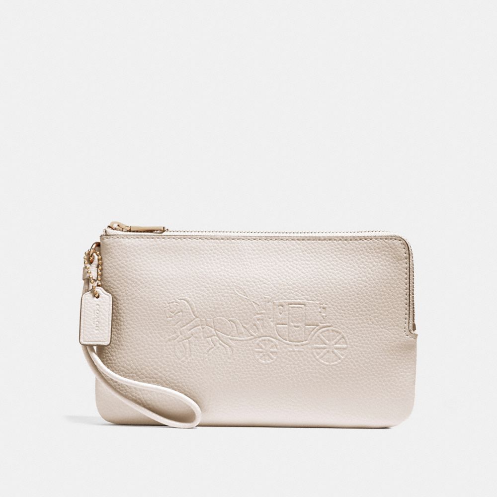 COACH DOUBLE ZIP WALLET WITH EMBOSSED HORSE AND CARRIAGE - IMITATION GOLD/CHALK - F23818