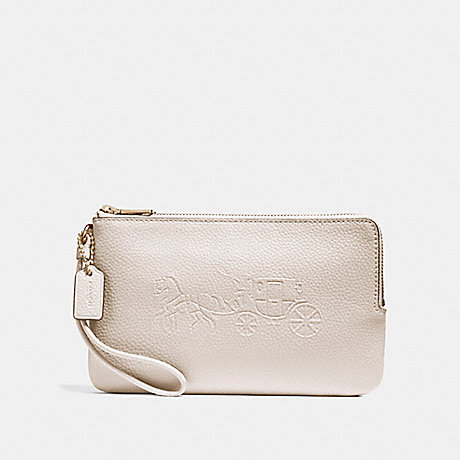 COACH F23818 DOUBLE ZIP WALLET WITH EMBOSSED HORSE AND CARRIAGE IMITATION-GOLD/CHALK