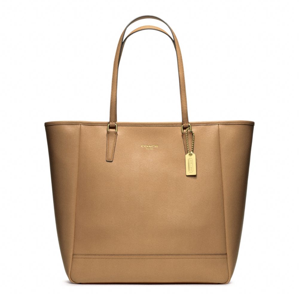 SAFFIANO MEDIUM NORTH/SOUTH CITY TOTE - f23821 - BRASS/TOFFEE