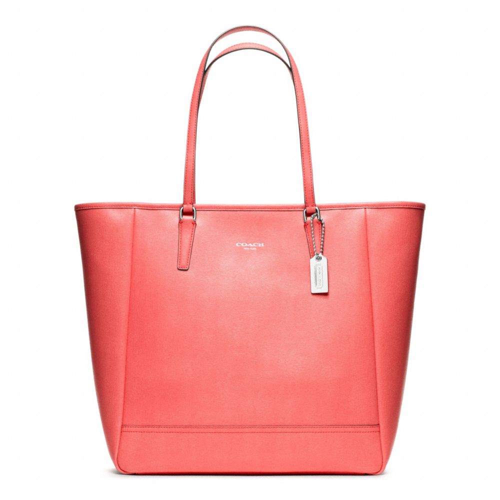 SAFFIANO MEDIUM NORTH/SOUTH CITY TOTE - f23821 - SILVER/CORAL