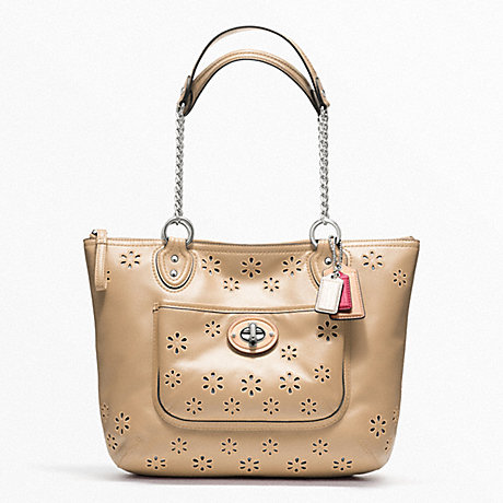 COACH F23842 POPPY EYELET LEATHER SMALL CHAIN TOTE ONE-COLOR