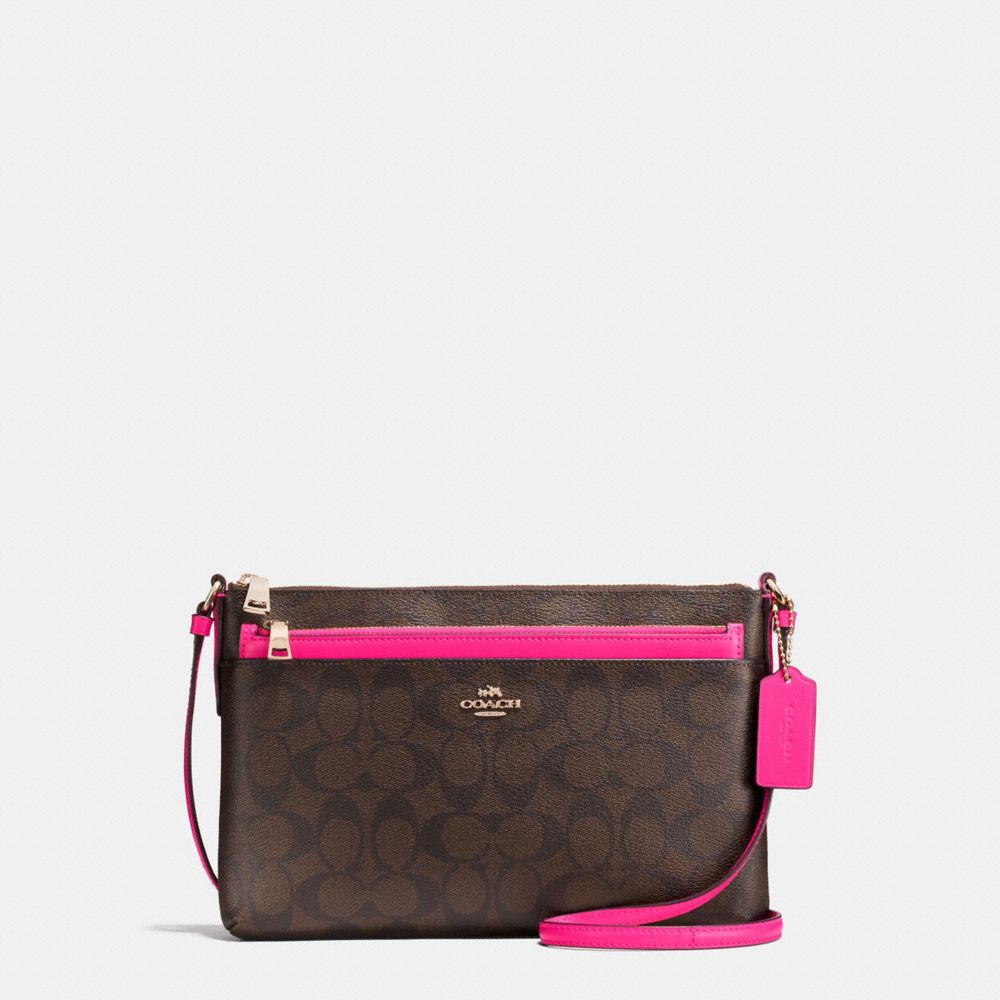 EAST/WEST CROSSBODY WITH POP-UP POUCH IN SIGNATURE COATED CANVAS - IMITATION GOLD/BROWN - COACH F23865