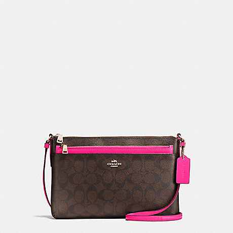 EAST/WEST CROSSBODY WITH POP-UP POUCH IN SIGNATURE COATED CANVAS - COACH F23865 - IMITATION GOLD/BROWN
