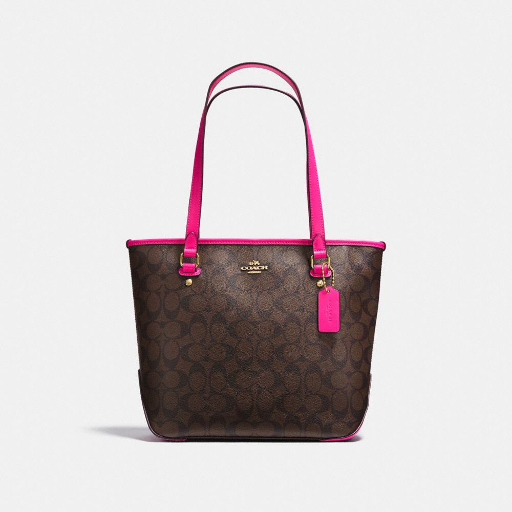 ZIP TOP TOTE IN SIGNATURE COATED CANVAS - IMITATION GOLD/BROWN - COACH F23867