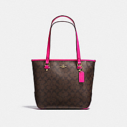 ZIP TOP TOTE IN SIGNATURE COATED CANVAS - COACH f23867 - IMITATION GOLD/BROWN