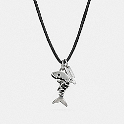 LEATHER CORD CHARM NECKLACE - BLACK/SILVER - COACH F23877