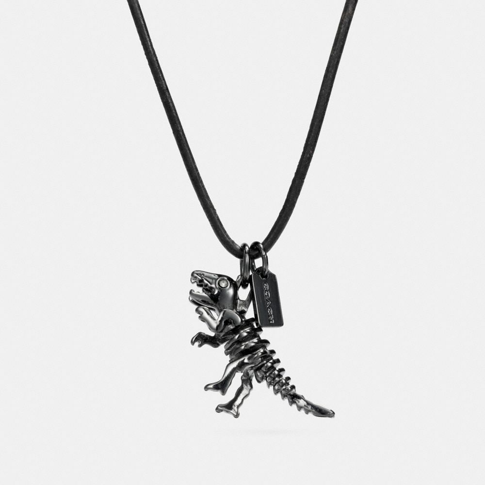 LEATHER CORD CHARM NECKLACE - BLACK/HEMATITE - COACH F23877