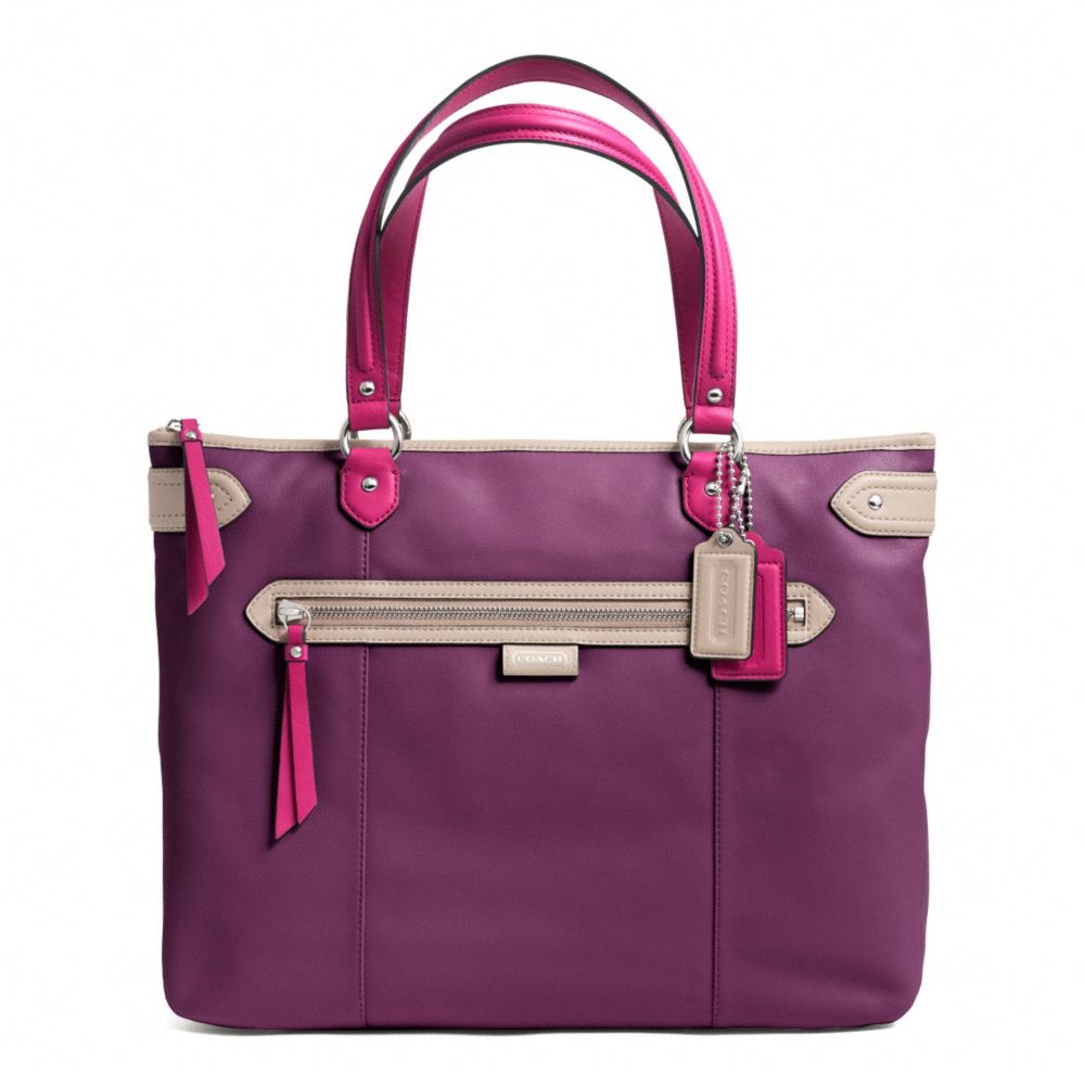 COACH f23922 DAISY SPECTATOR LEATHER EMMA TOTE SILVER/PURPLE MULTI