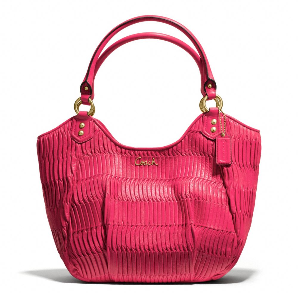 COACH F23928 Ashley Gathered Leather Shoulder Tote BRASS/RASPBERRY