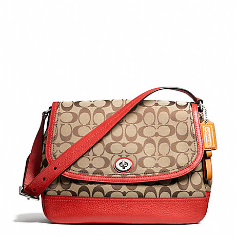 COACH PARK SIGNATURE FLAP BAG - SILVER/KHAKI/VERMILLION - f23933