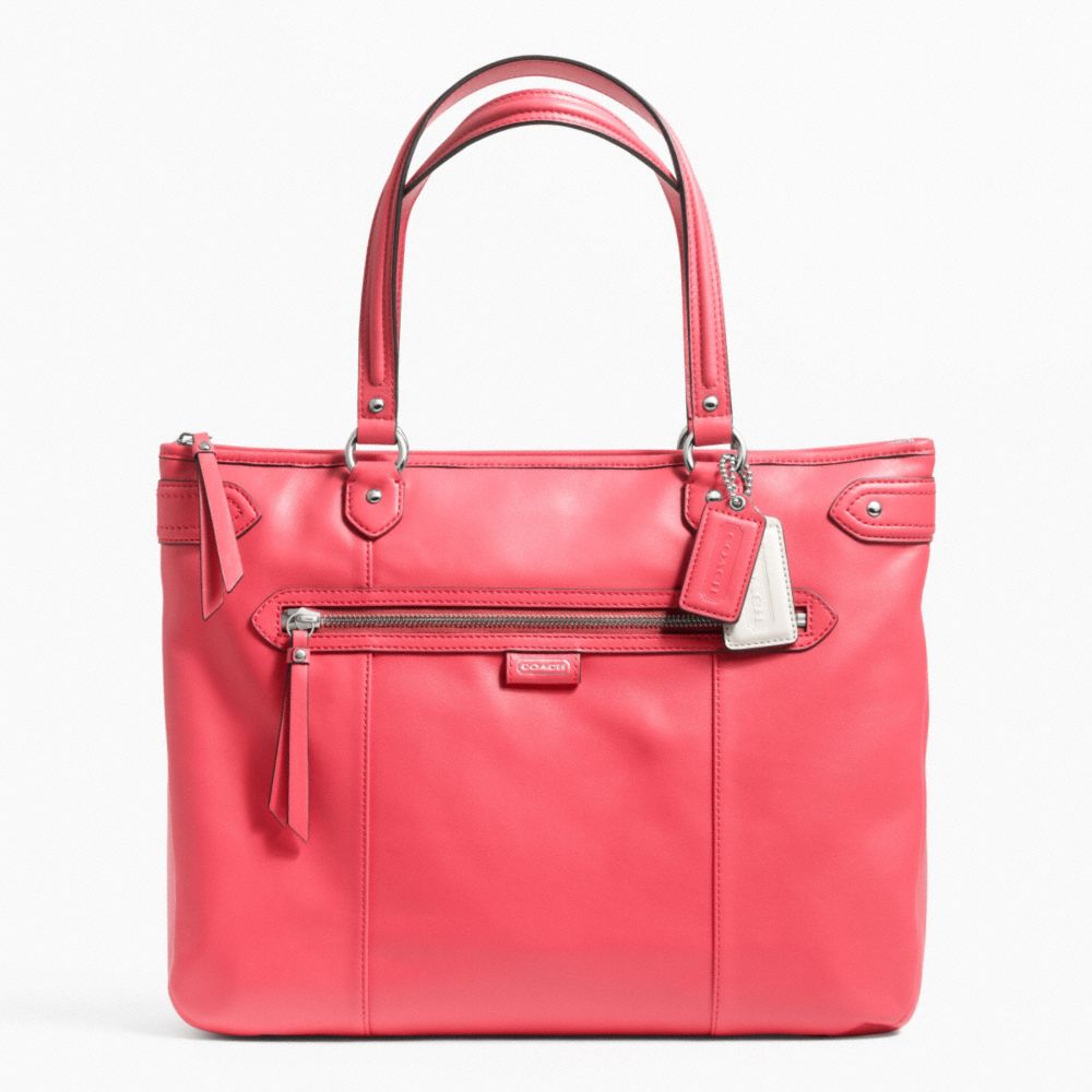 COACH f23973 DAISY LEATHER EMMA TOTE SILVER/CORAL