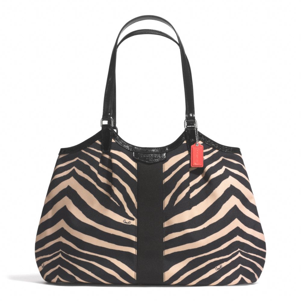 COACH F24022 Signature Stripe Zebra Print Devin Shoulder Bag SILVER/BLACK/BLACK