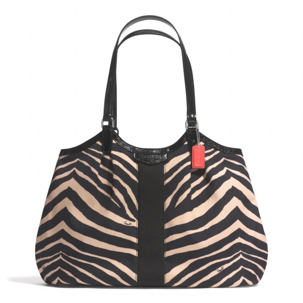 SIGNATURE STRIPE ZEBRA PRINT DEVIN SHOULDER BAG - f24022 - SILVER/BLACK/BLACK