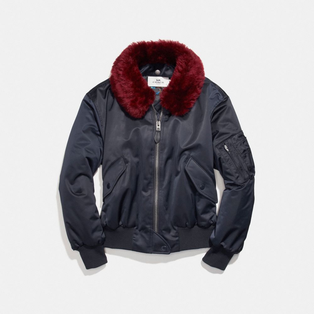 MA-1 JACKET WITH SHEARLING COLLAR - NAVY - COACH F24086