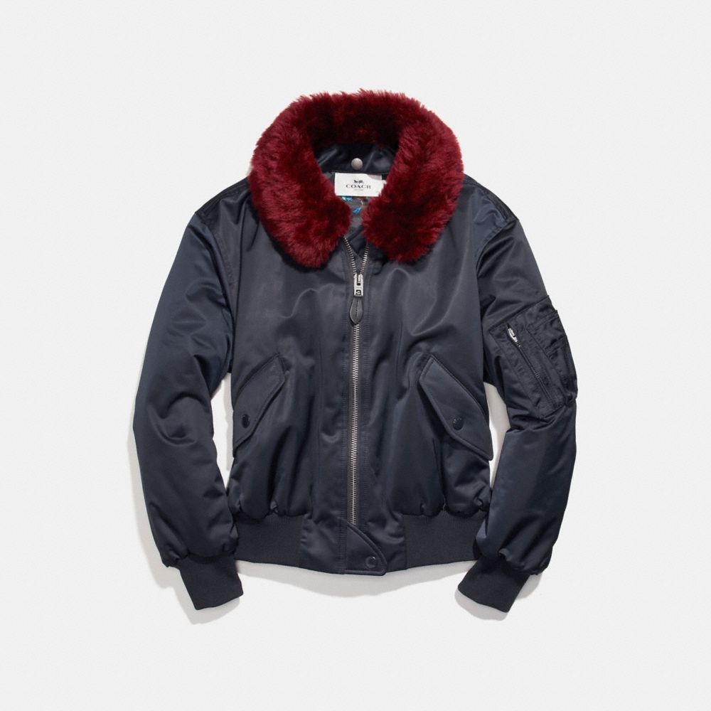 COACH f24086 MA-1 JACKET WITH SHEARLING COLLAR NAVY