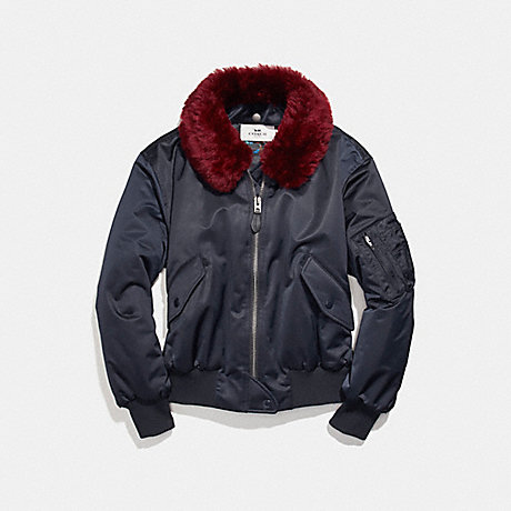 COACH MA-1 JACKET WITH SHEARLING COLLAR - NAVY - f24086