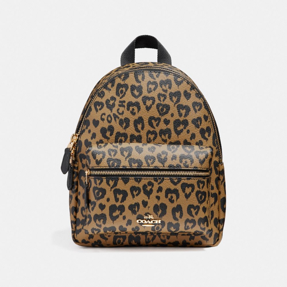 COACH MINI CHARLIE BACKPACK WITH WILD HEART PRINT - LIGHT GOLD/NATURAL MULTI - F24208