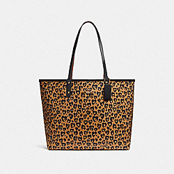 REVERSIBLE CITY TOTE WITH WILD HEART PRINT - LIGHT GOLD/NATURAL MULTI - COACH F24209